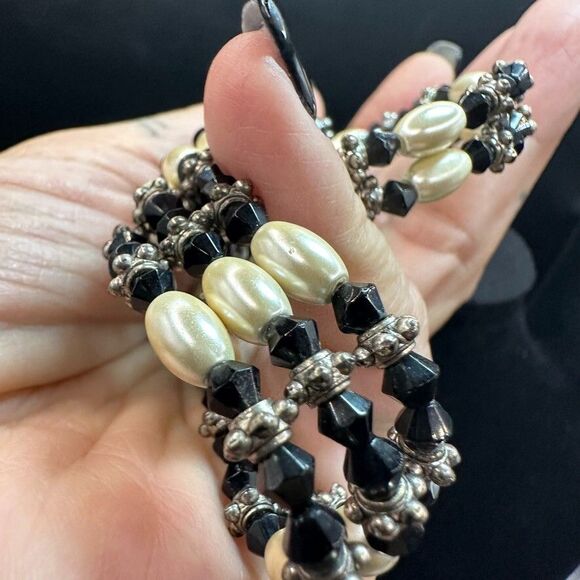 Magnetic Wrap Necklace Bracelet Beaded Pearls Stone Silver 35 inches - Picture 13 of 14